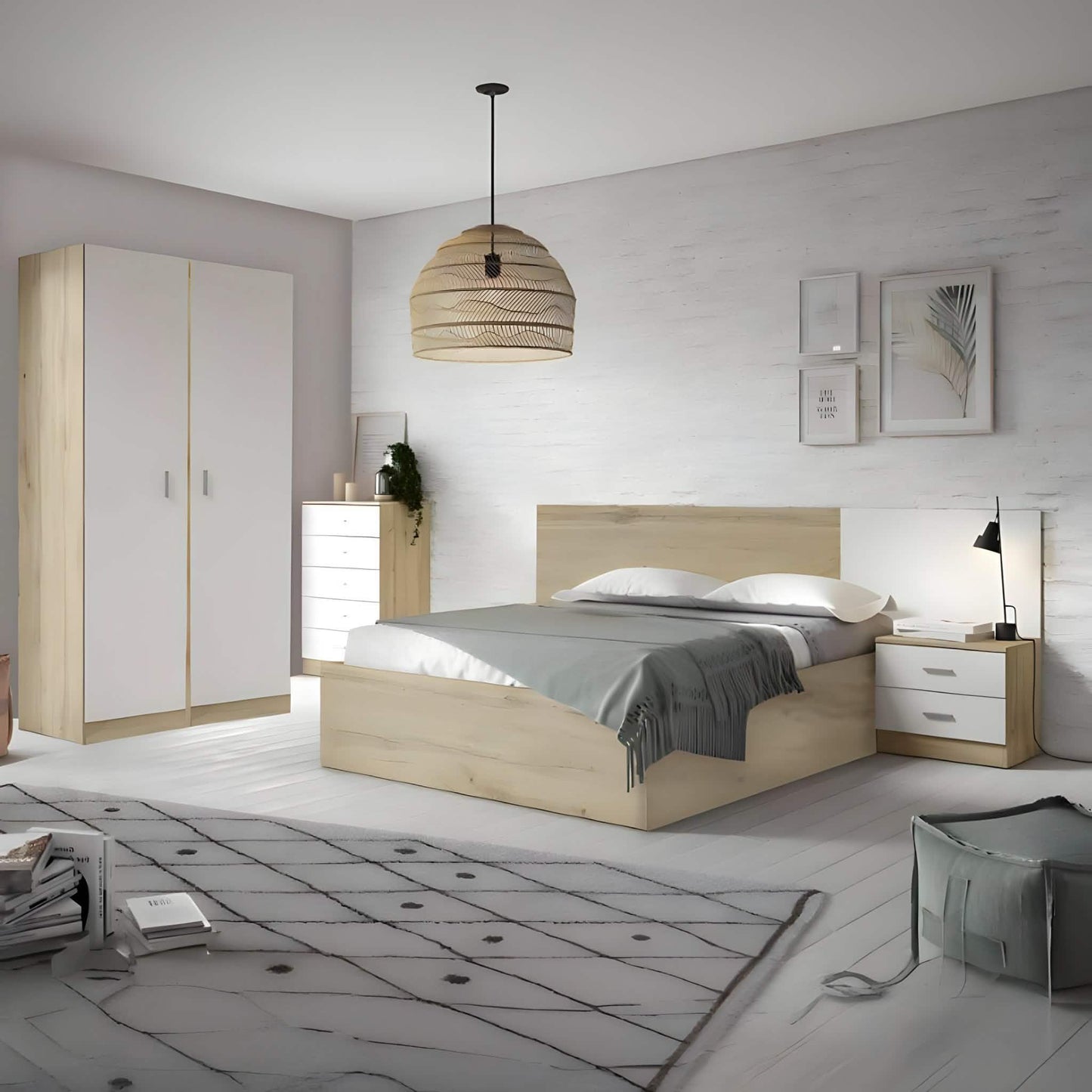 غرفة نوم كاملة، خشب ام دي اف - 4 قطع