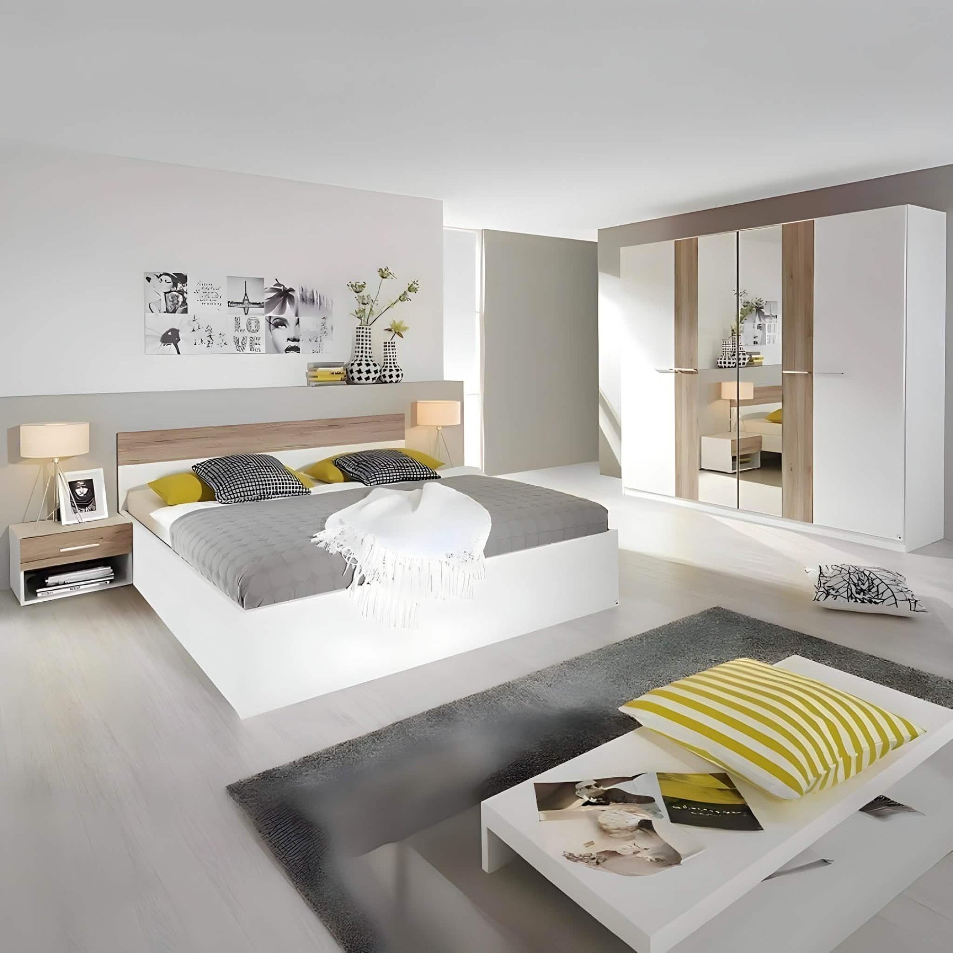 غرفة نوم كاملة، خشب ام دي اف - 4 قطع