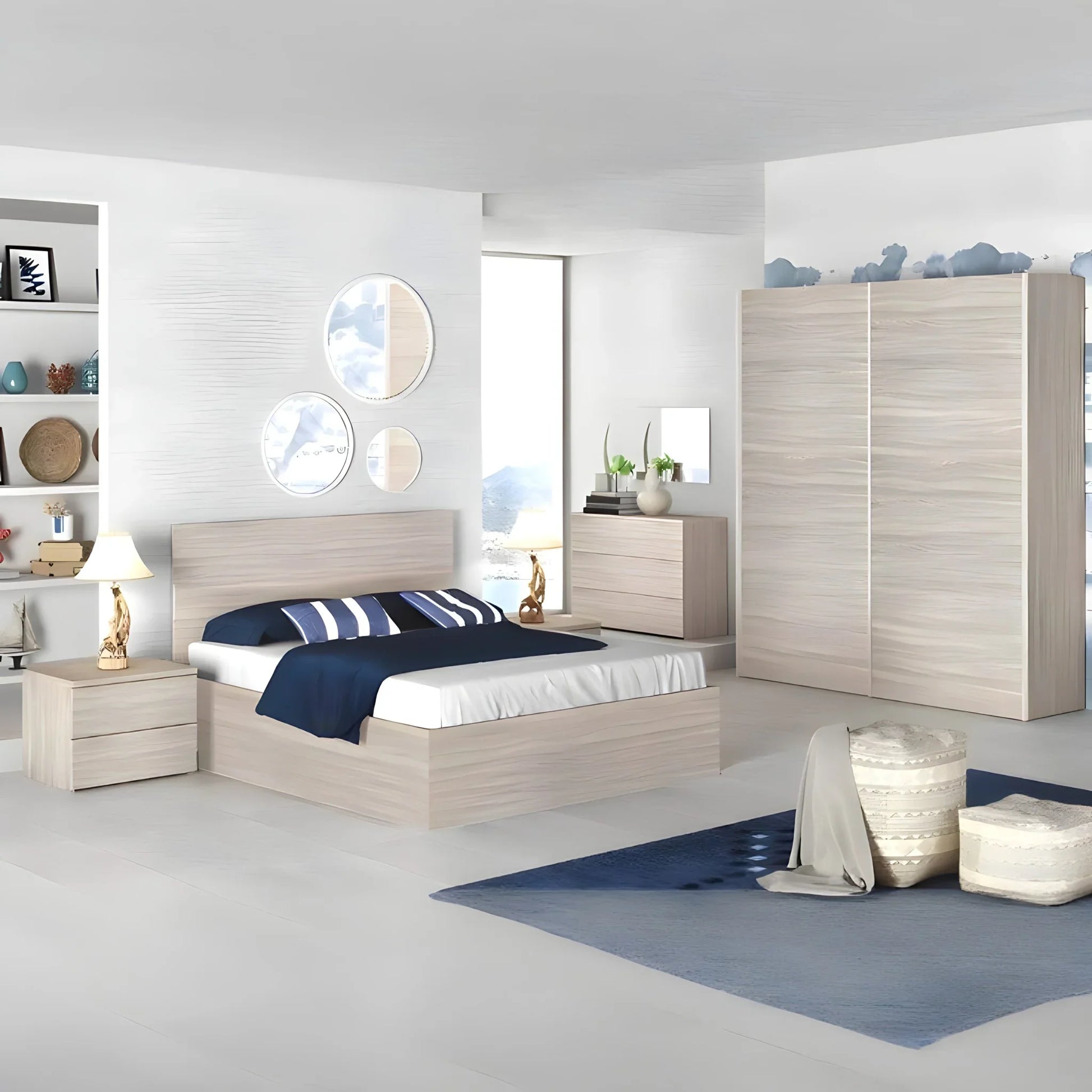 غرفة نوم كاملة، خشب ام دي اف - 5 قطع