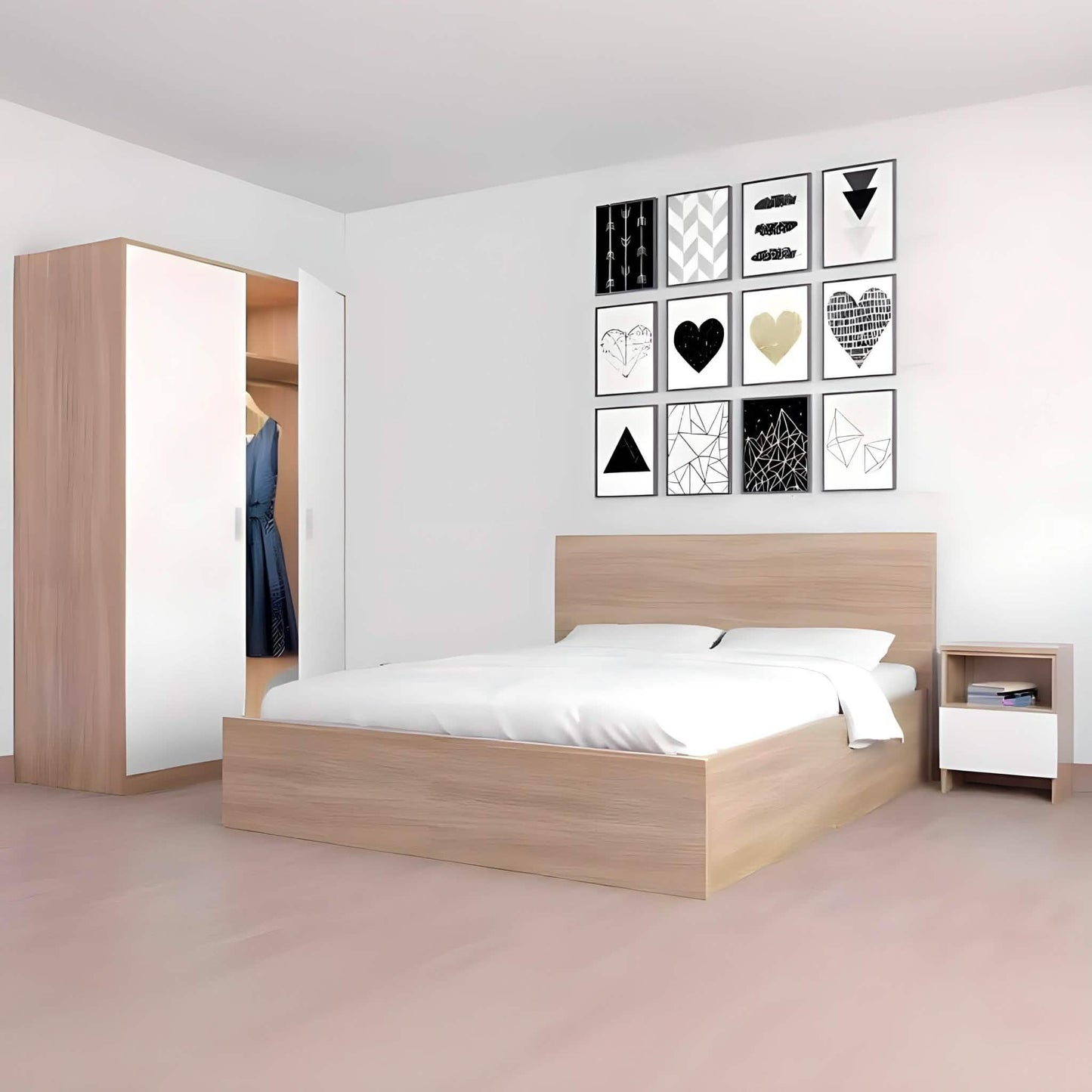 غرفة نوم ، خشب ام دي اف - 3 قطع