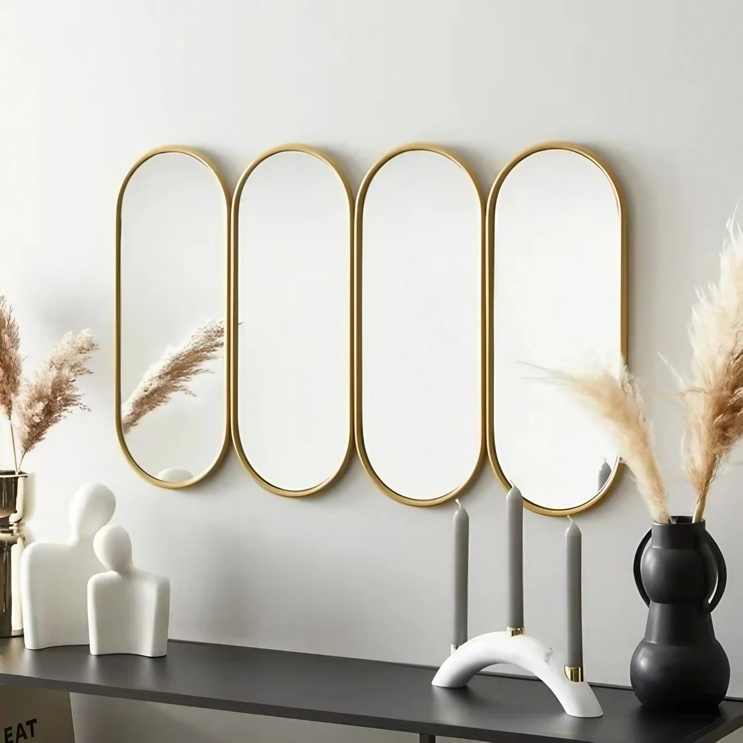 طقم مرايات حائط بإطار خشب ام دي اف، 4 قطع