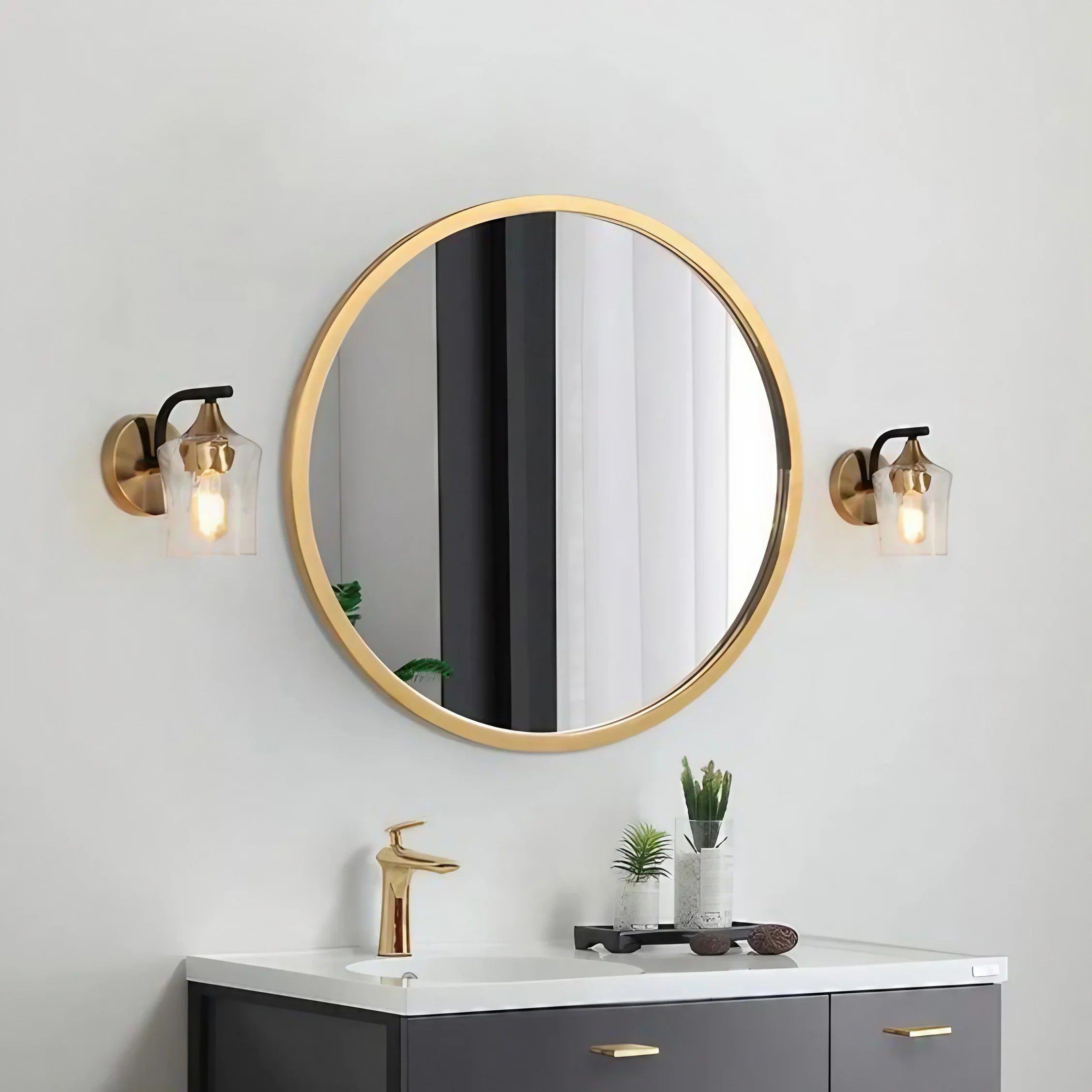 مرايا حائط بإطار خشب ام دي اف، 50*50 سم