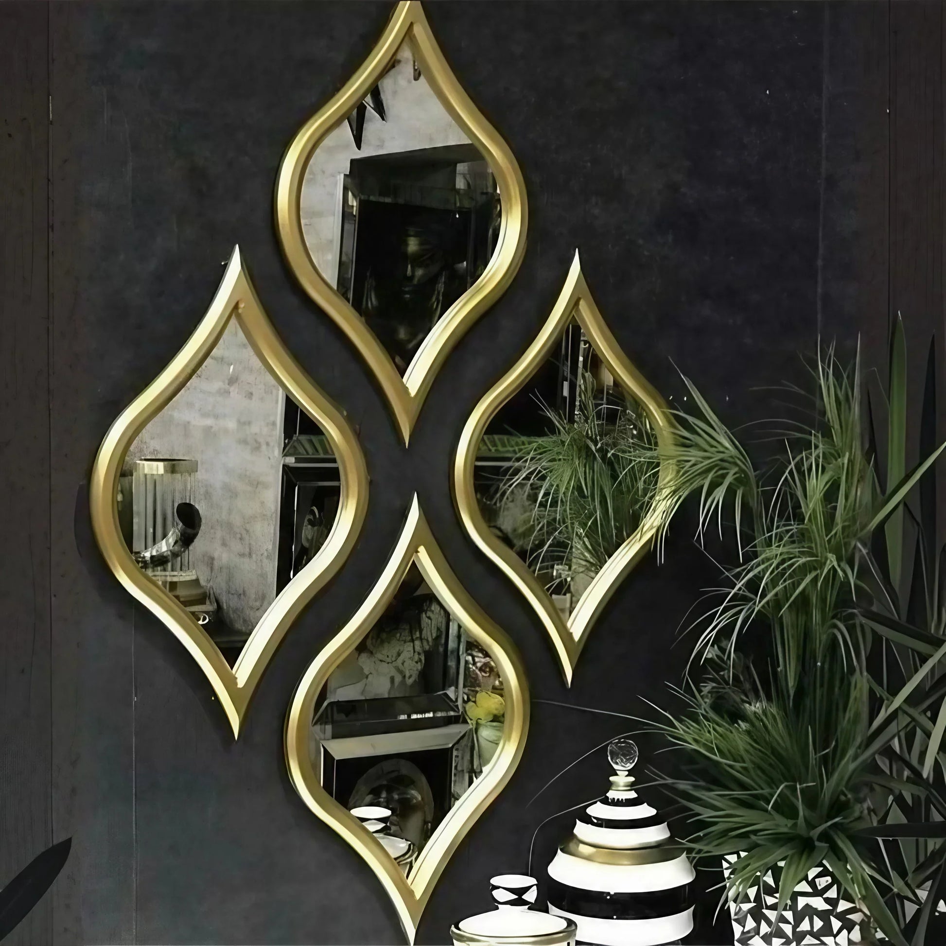 طقم مرايات حائط بإطار خشب ام دي اف، 4 قطع