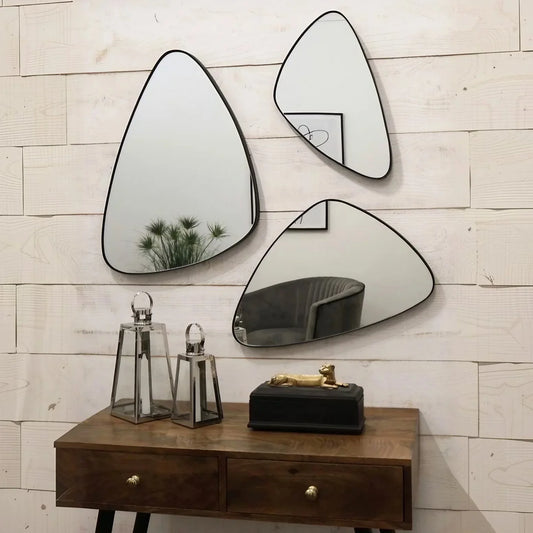 طقم مرايات حائط بإطار خشب ام دي اف، 3 قطع