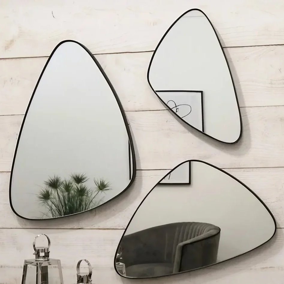 طقم مرايات حائط بإطار خشب ام دي اف، 3 قطع