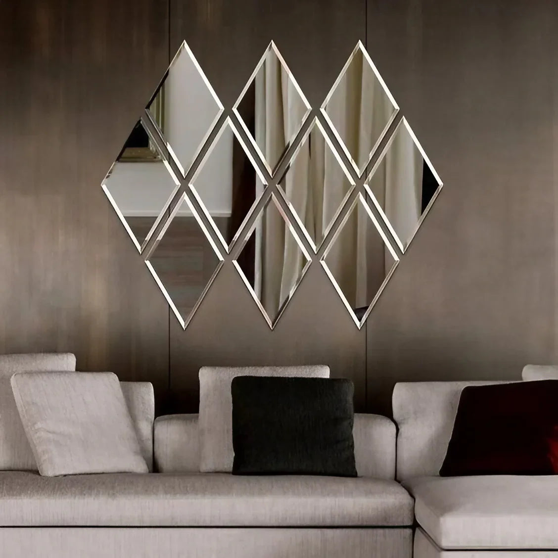 طقم مرايات حائط بإطار خشب ام دي اف، 10 قطع