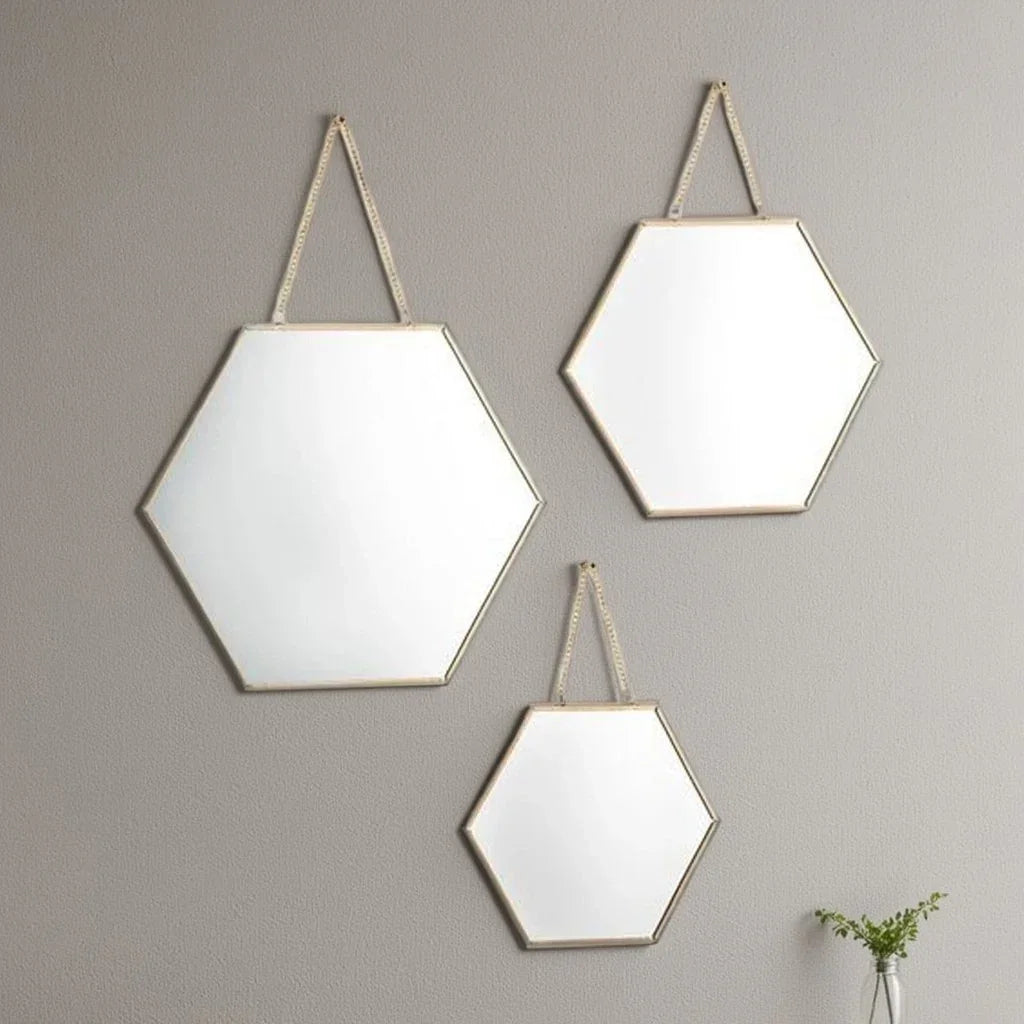 طقم مرايات حائط بإطار خشب ام دي اف، 3 قطع