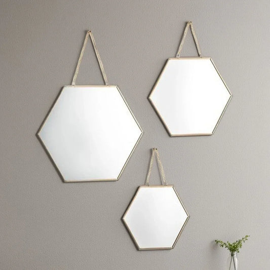 طقم مرايات حائط بإطار خشب ام دي اف، 3 قطع