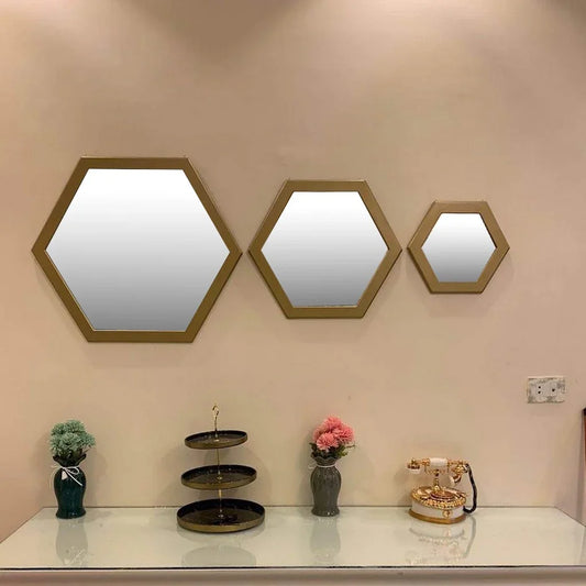 طقم مرايات حائط بإطار خشب ام دي اف، 3 قطع