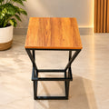 ترابيزة جانبية ستيل بسطح خشب ام دي اف، 35*35*70 سم