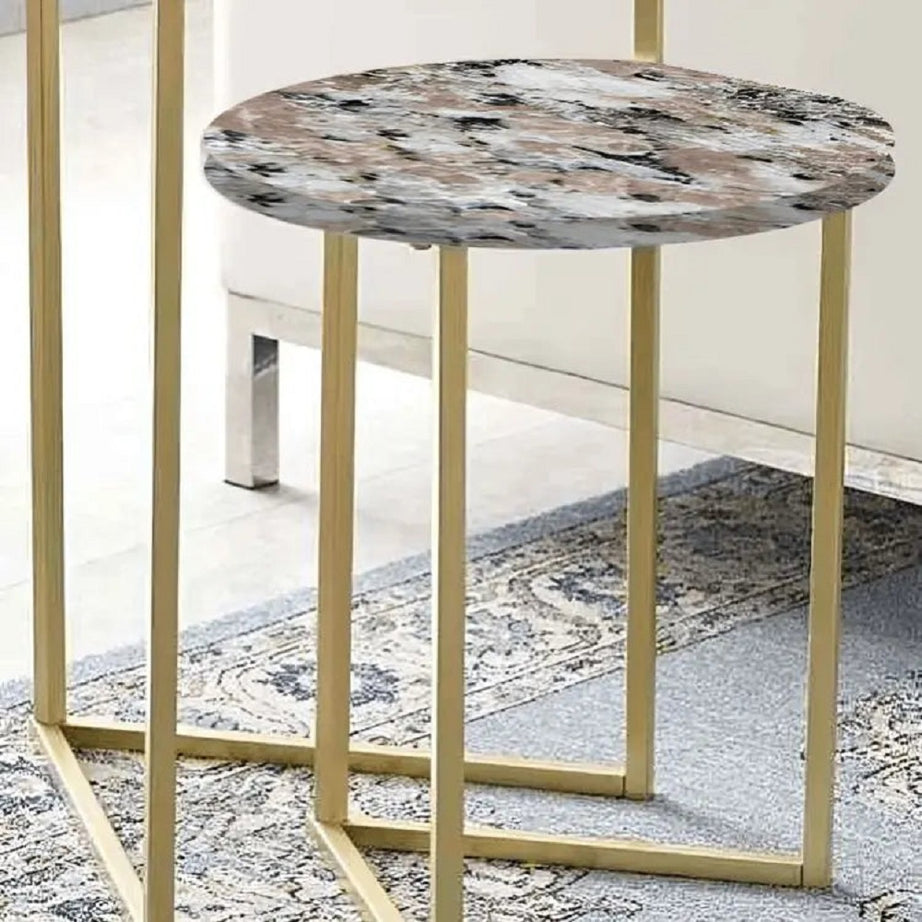 طقم ترابيزات جانبية مزدوجة معدن بسطح جرانيت، قطعتين