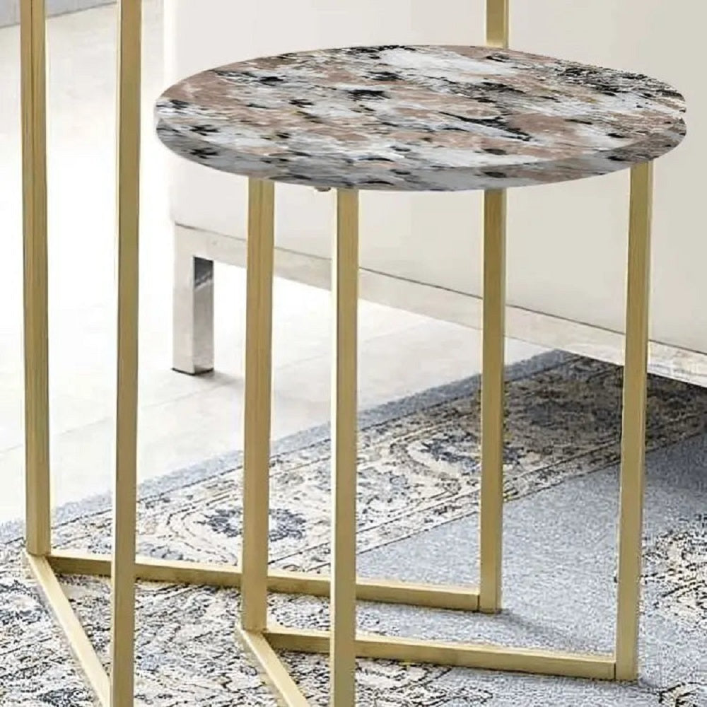 طقم ترابيزات جانبية مزدوجة معدن بسطح جرانيت، قطعتين