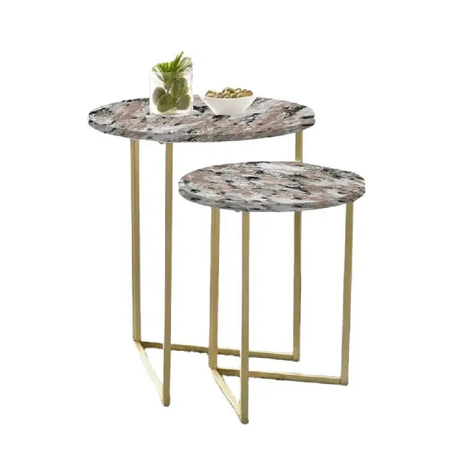 طقم ترابيزات جانبية مزدوجة معدن بسطح جرانيت، قطعتين