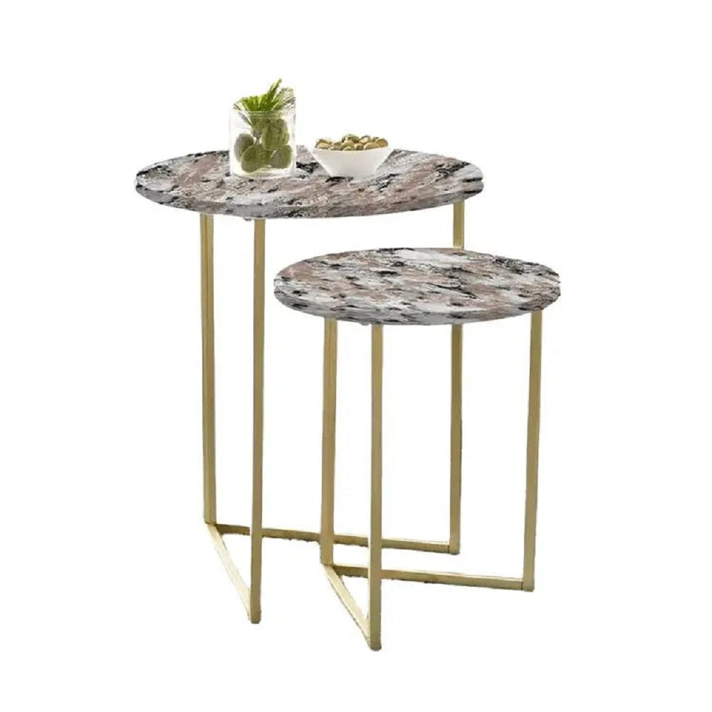 طقم ترابيزات جانبية مزدوجة معدن بسطح جرانيت، قطعتين