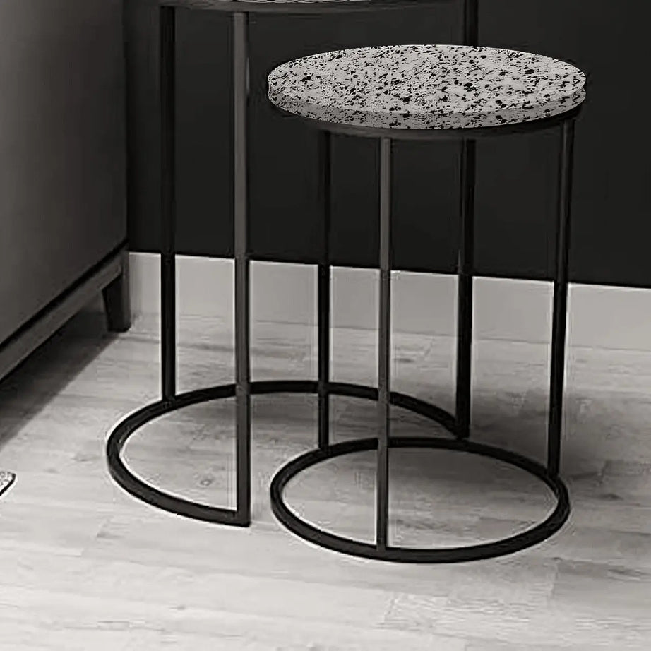 طقم ترابيزات جانبية متداخلة معدن بسطح جرانيت، قطعتين