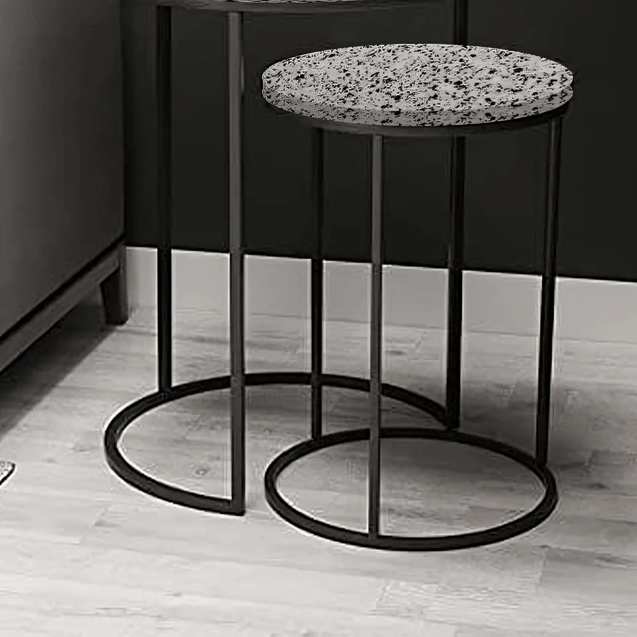 طقم ترابيزات جانبية متداخلة معدن بسطح جرانيت، قطعتين