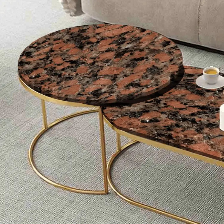 ترابيزة قهوة متداخلة معدن ذهبي بسطح جرانيت - LUS50 - Homix