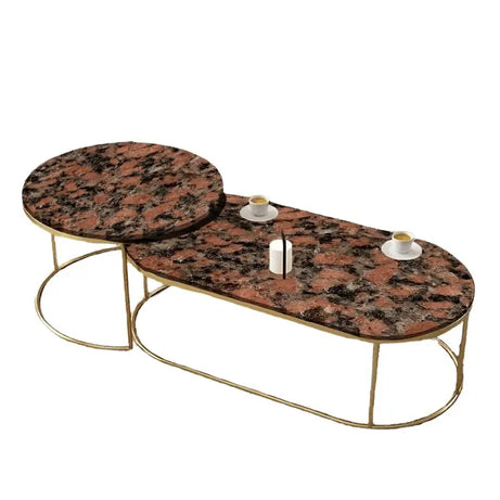ترابيزة قهوة متداخلة معدن ذهبي بسطح جرانيت - LUS50 - Homix