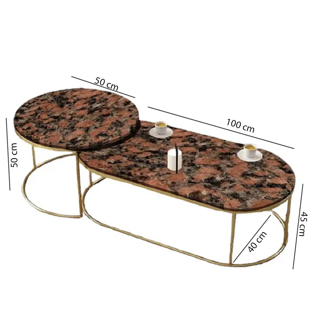 ترابيزة قهوة متداخلة معدن ذهبي بسطح جرانيت - LUS50