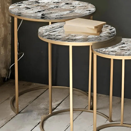 ترابيزة جانبية متداخلة معدن ذهبي بسطح جرانيت - LUS56 - Homix