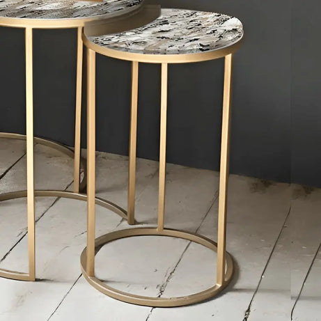 ترابيزة جانبية متداخلة معدن ذهبي بسطح جرانيت - LUS56 - Homix