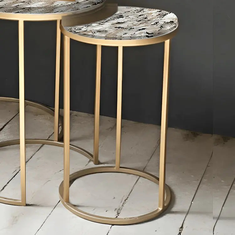 ترابيزة جانبية متداخلة معدن ذهبي بسطح جرانيت - LUS56 - Homix