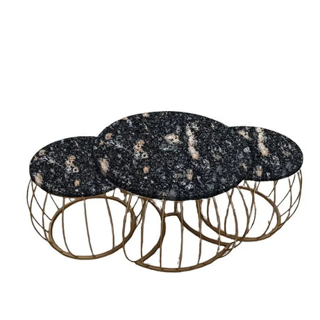 طقم ترابيزات قهوة متداخلة معدن بسطح جرانيت، 3 قطع