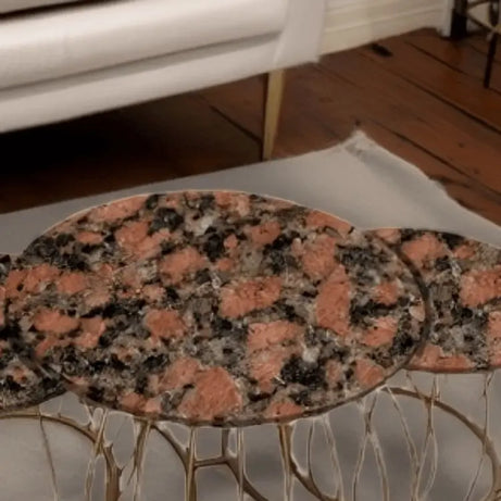 طقم ترابيزات قهوة معدن بسطح جرانيت، 3 قطع