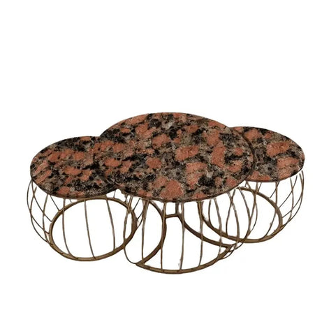 طقم ترابيزات قهوة معدن بسطح جرانيت، 3 قطع