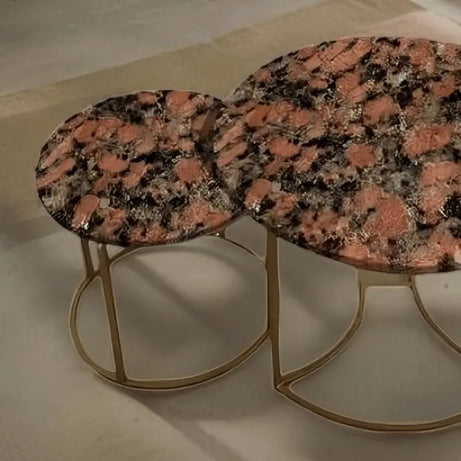 ترابيزة قهوة متداخلة معدن بسطح جرانيت، 3 قطع