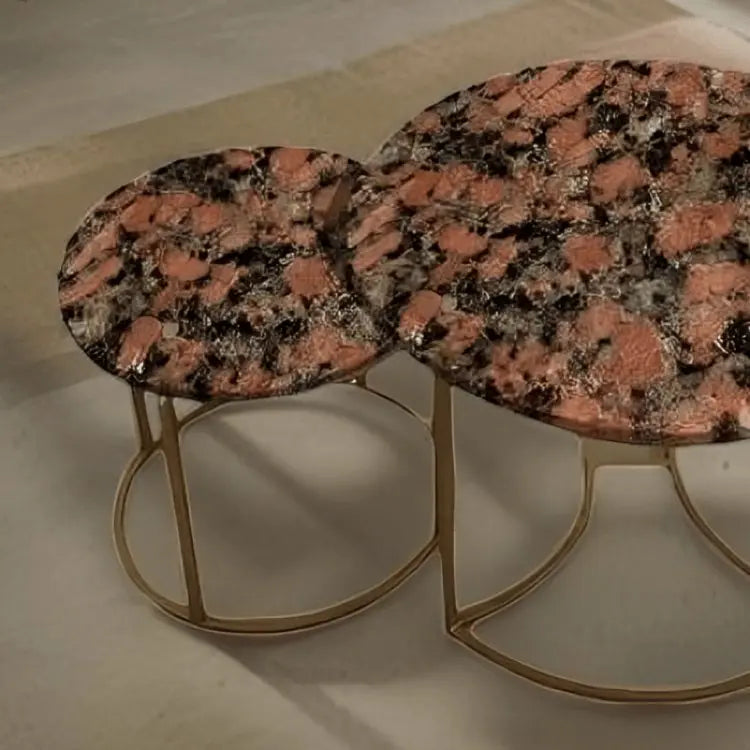 ترابيزة قهوة متداخلة معدن بسطح جرانيت، 3 قطع