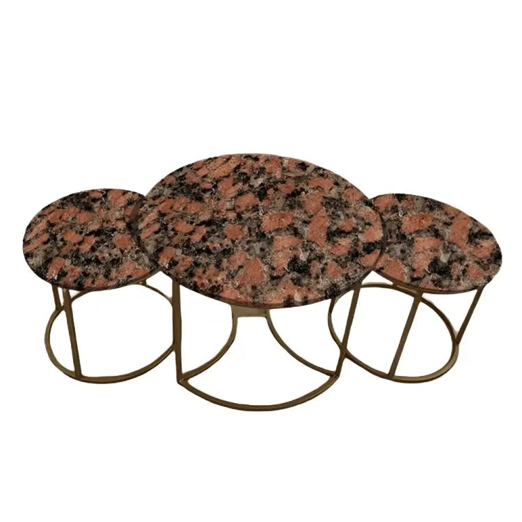 ترابيزة قهوة متداخلة معدن بسطح جرانيت، 3 قطع