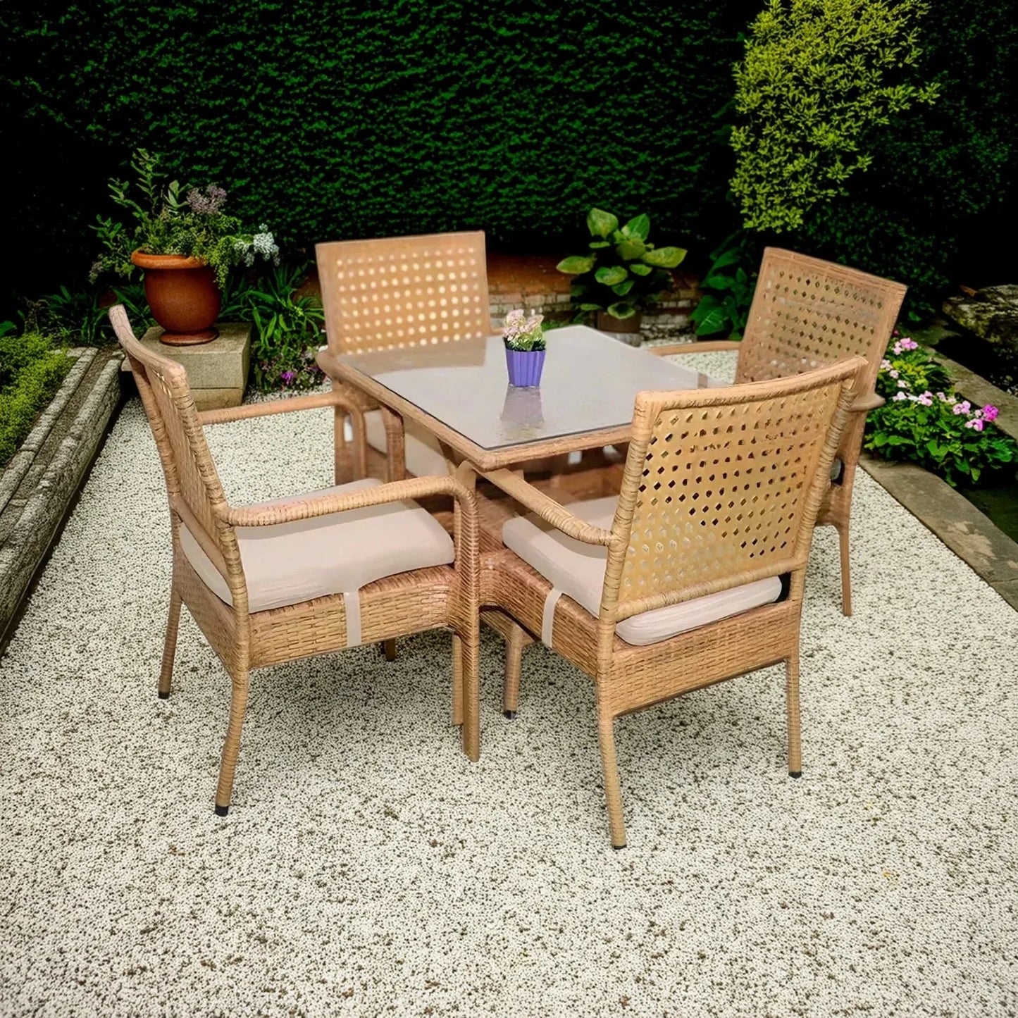 طقم للحدائق معدن و راتان، 5 قطع