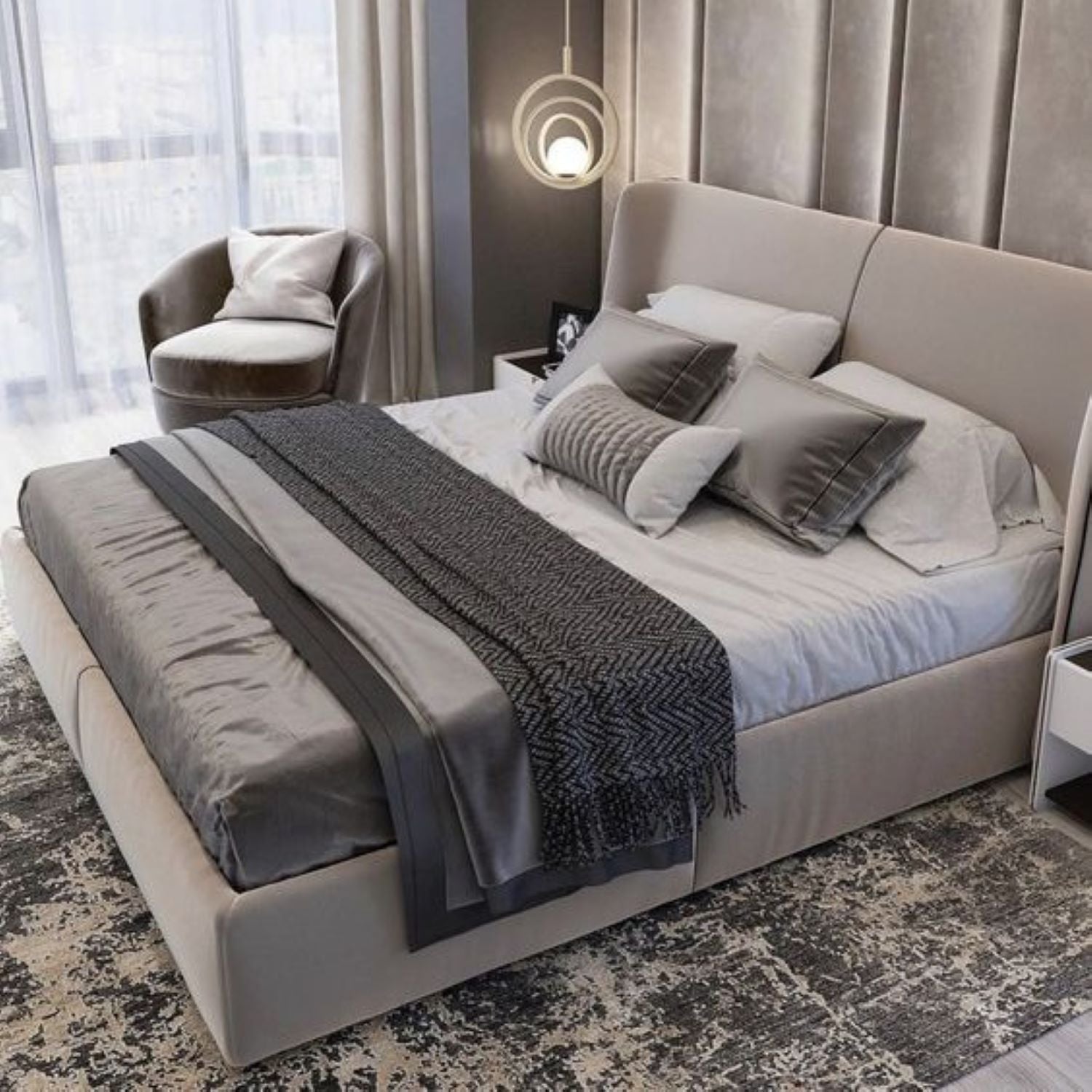 سرير كينج خشب ام دي اف و زان، 160*200*120 سم