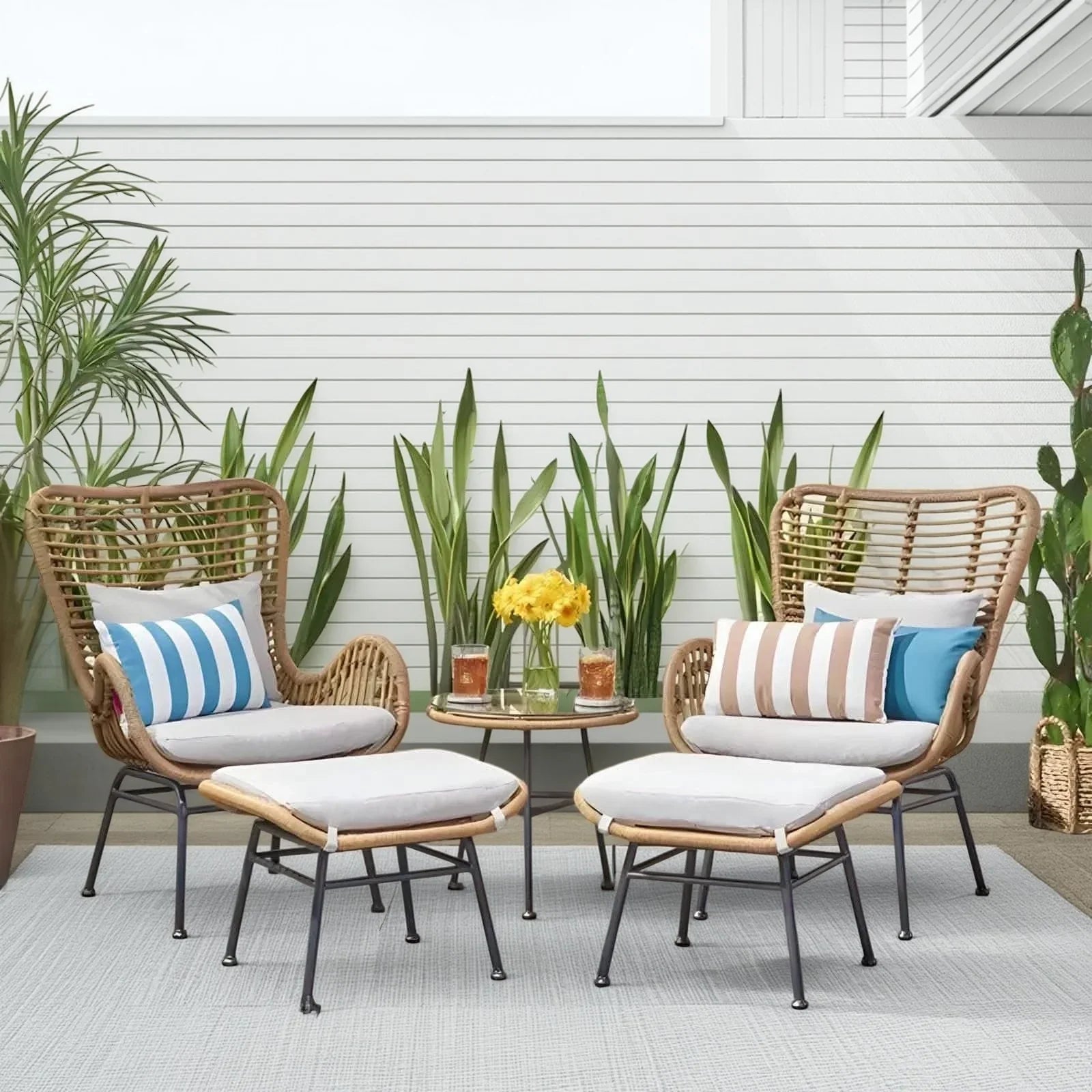 طقم للحدائق معدن و راتان، 5 قطع