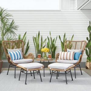 طقم للحدائق معدن و راتان، 5 قطع