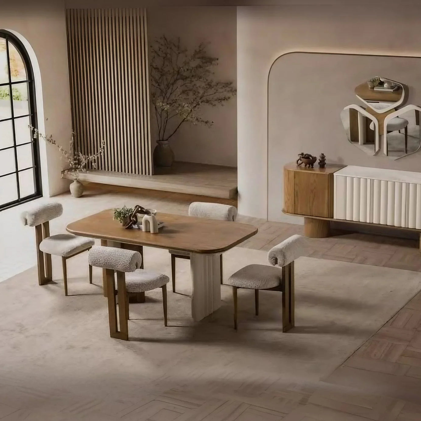 طقم سفرة خشب زان و كونتر، 5 قطع