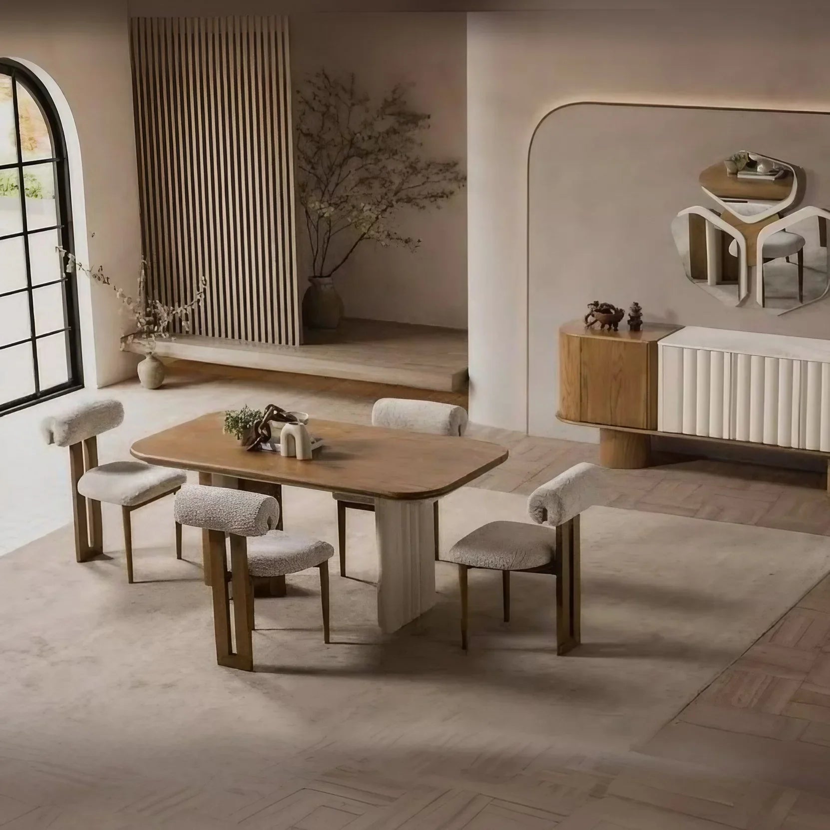 طقم سفرة خشب زان و كونتر، 5 قطع