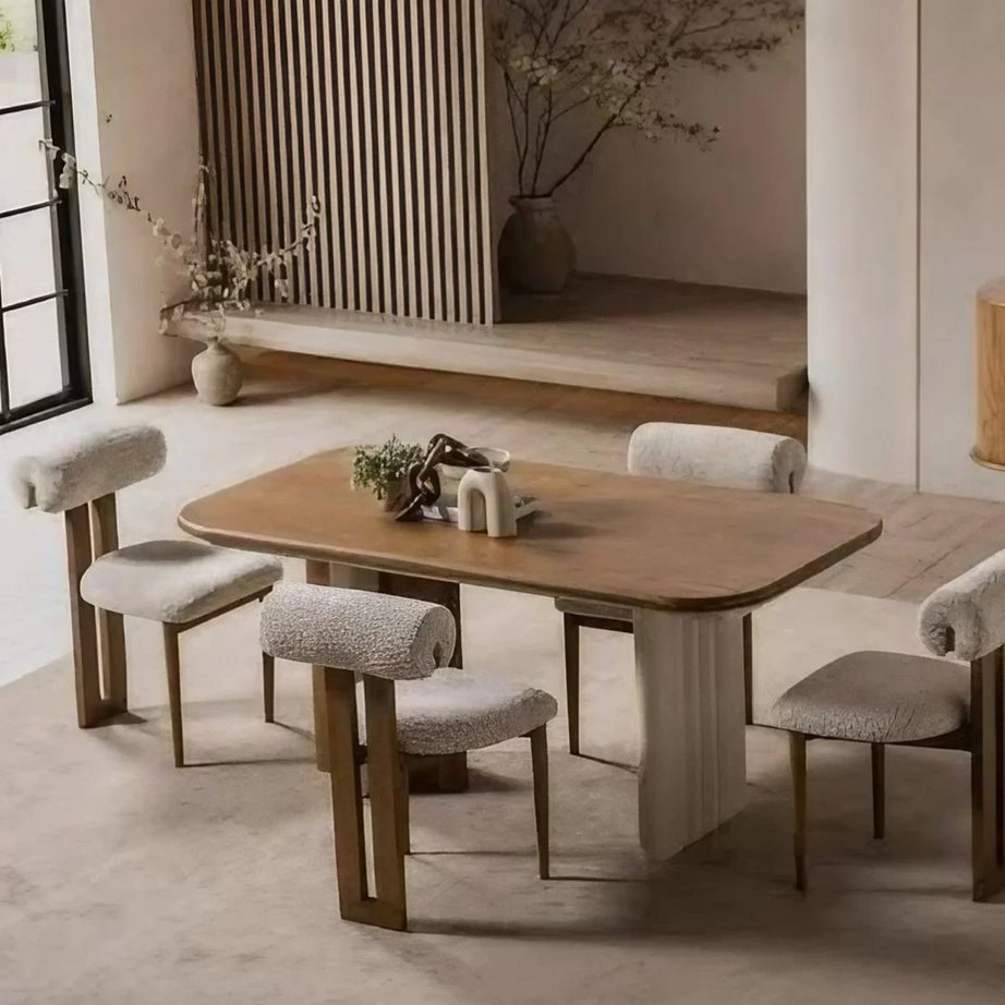 طقم سفرة خشب زان و كونتر، 5 قطع