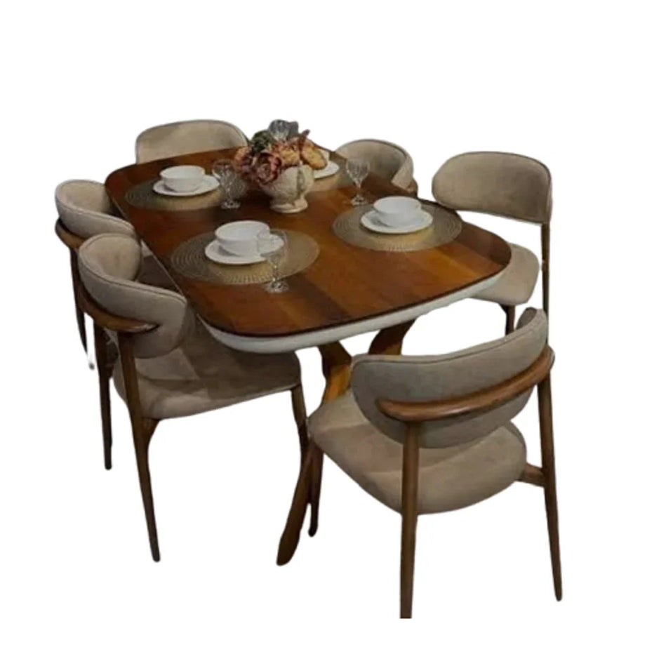 طقم سفرة خشب زان و كونتر، 7 قطع