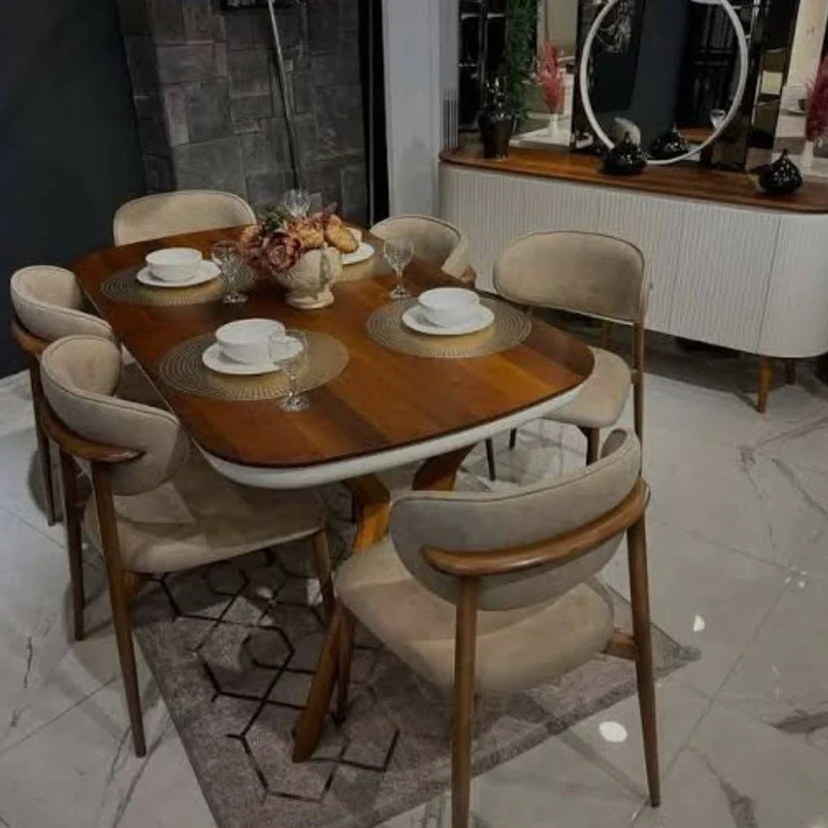 طقم سفرة خشب زان و كونتر، 7 قطع