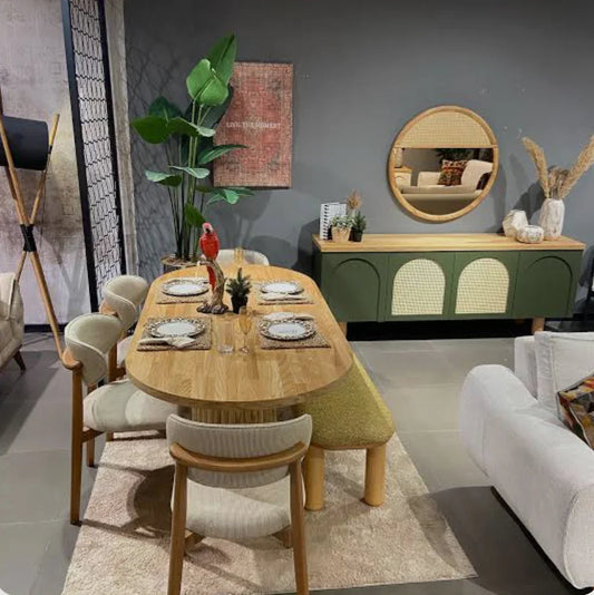 طقم سفرة خشب زان و كونتر، 7 قطع