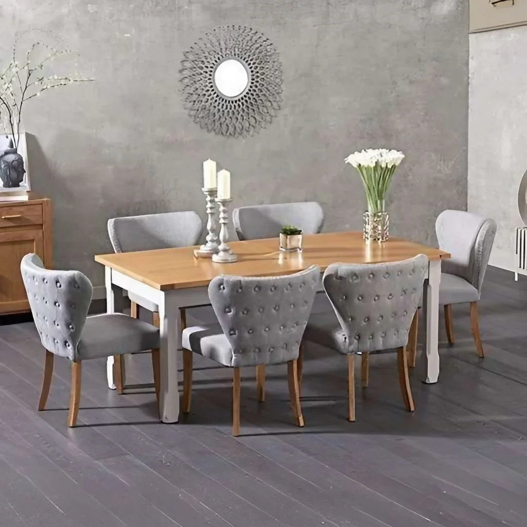 طقم سفرة خشب زان و كونتر، 7 قطع