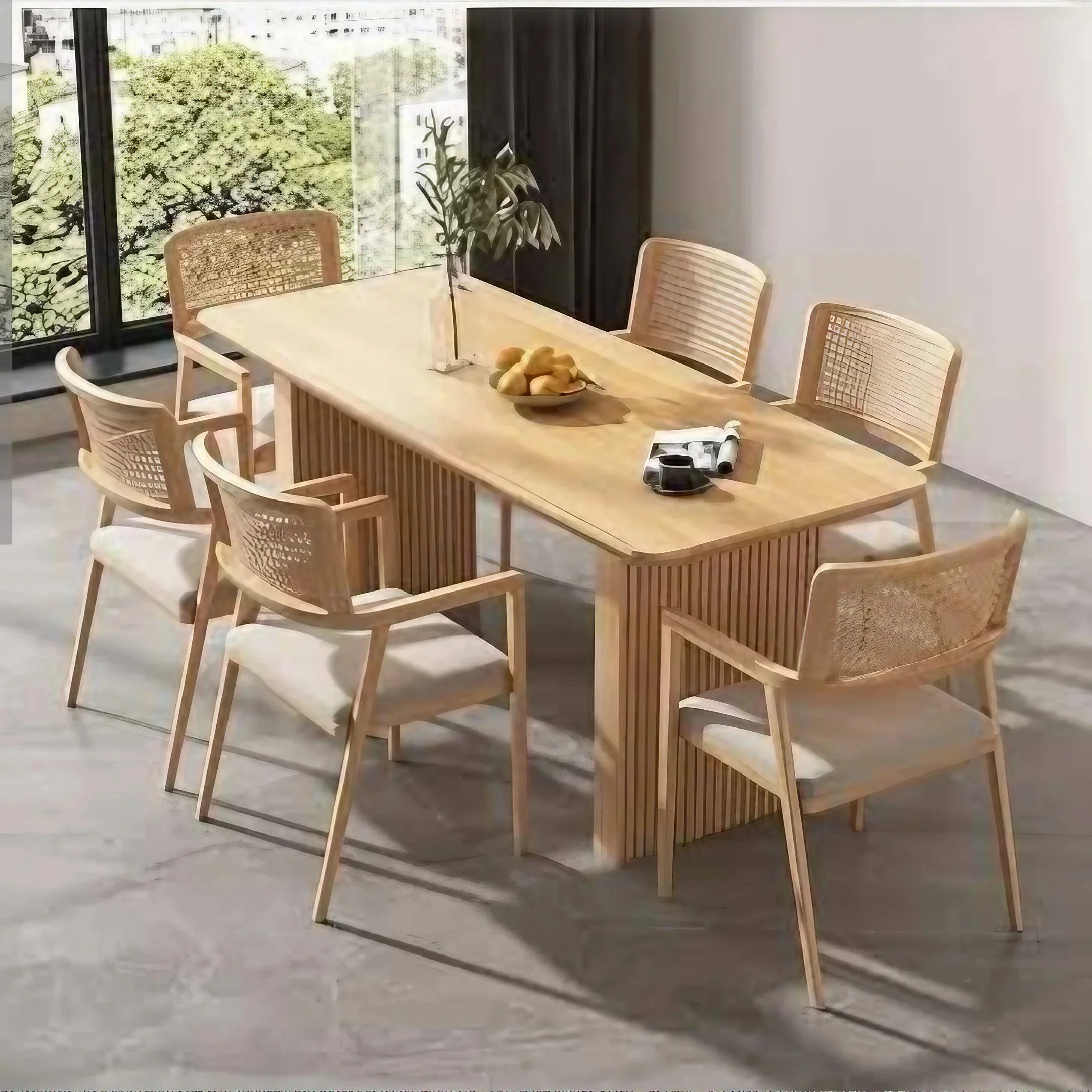 طقم سفرة خشب زان و كونتر، 7 قطع