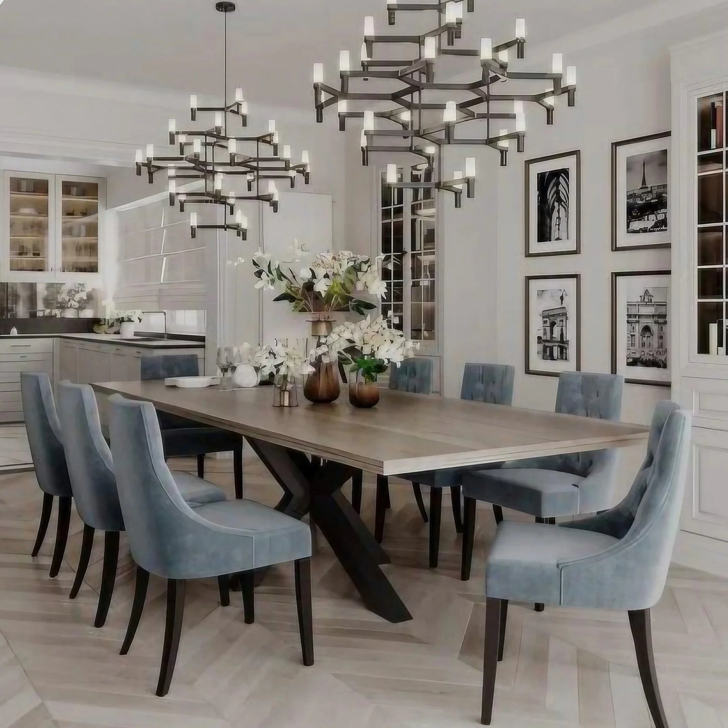 طقم سفرة خشب زان و كونتر، 9 قطع