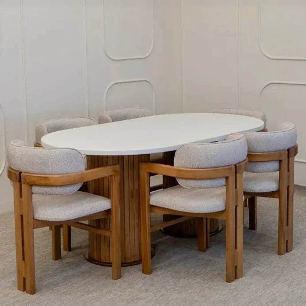 طقم سفرة خشب زان و كونتر، 7 قطع