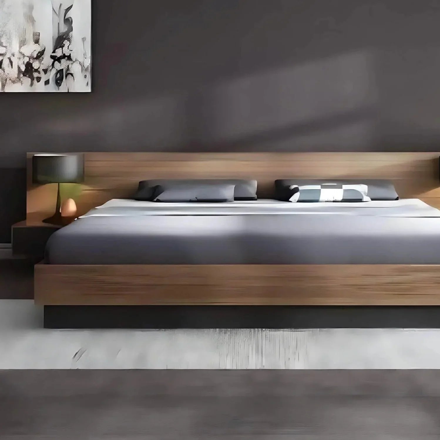 سرير سوبر كينج خشب كونتر مع 2 كومود، 180*200*120 سم