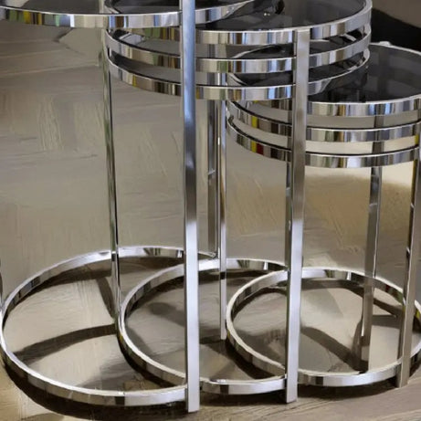 طقم ترابيزات جانبية ستيل بسطح زجاج، 3 قطع