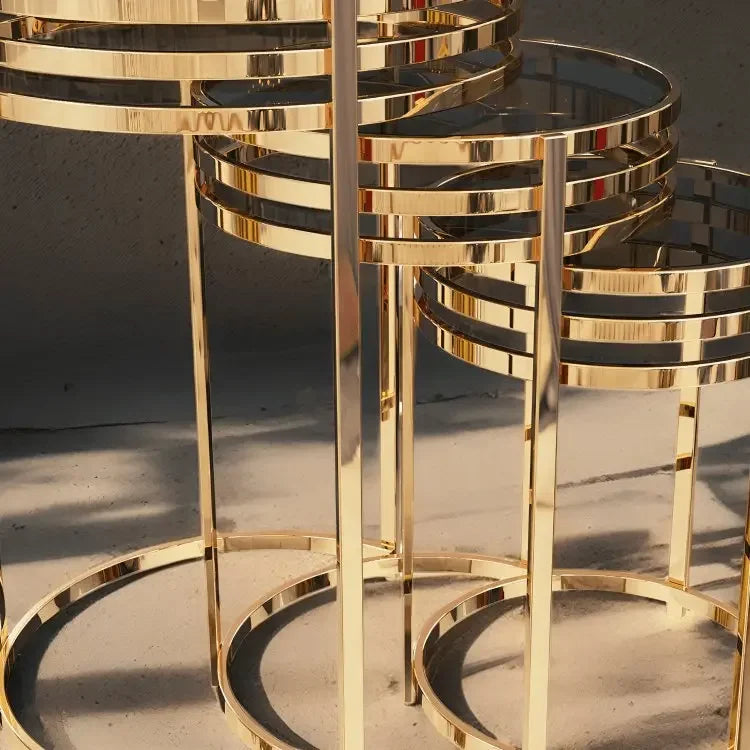 طقم ترابيزات جانبية متداخلة ستيل بسطح زجاج، 3 قطع