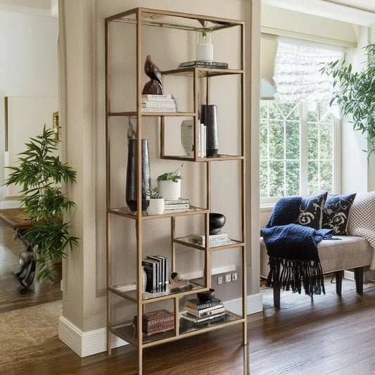 وحدة أرفف ستيل و زجاج، 80*30*200 سم 